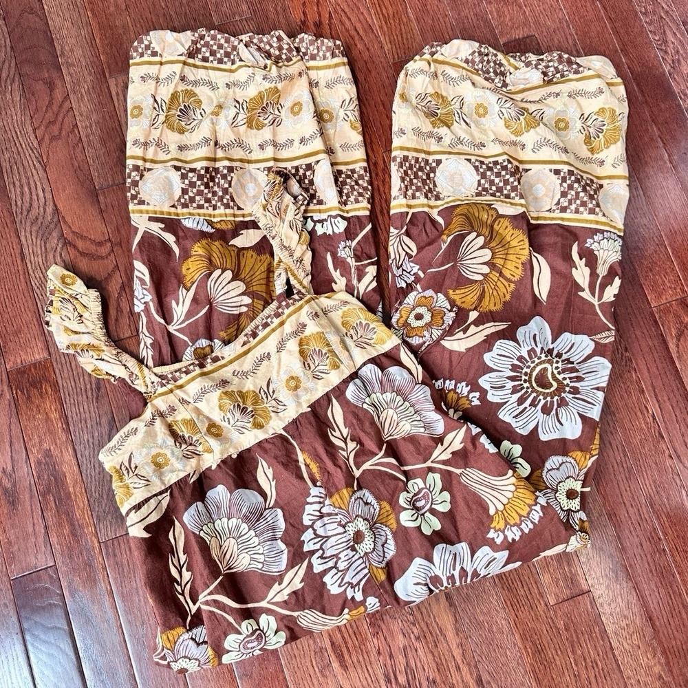 Free People Bali Albright Wide Leg Jumpsuit in Coffee Combo Brown Tan NWT Medium - Picture 2 of 11